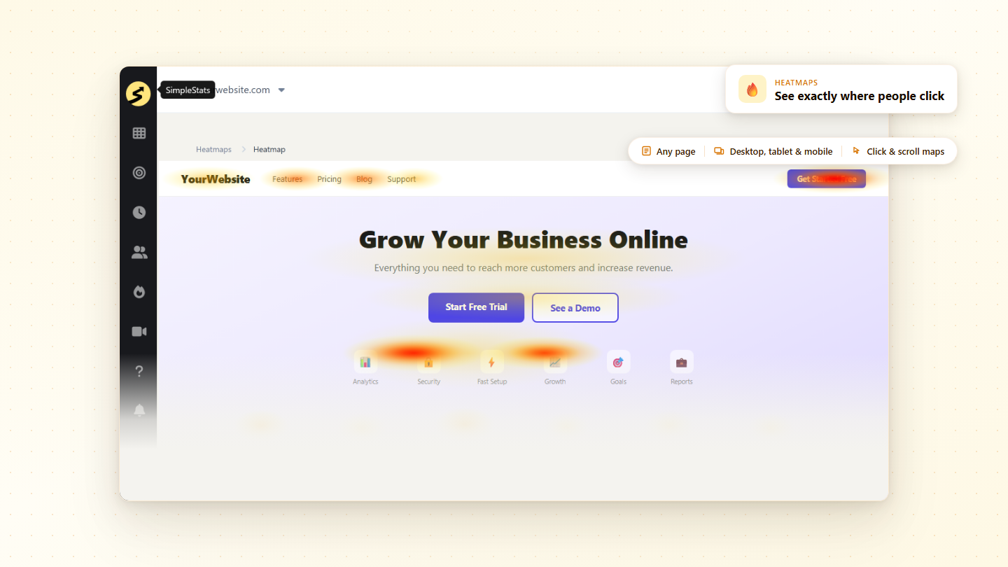Website analytics heatmap showing user interaction and click activity across a webpage.