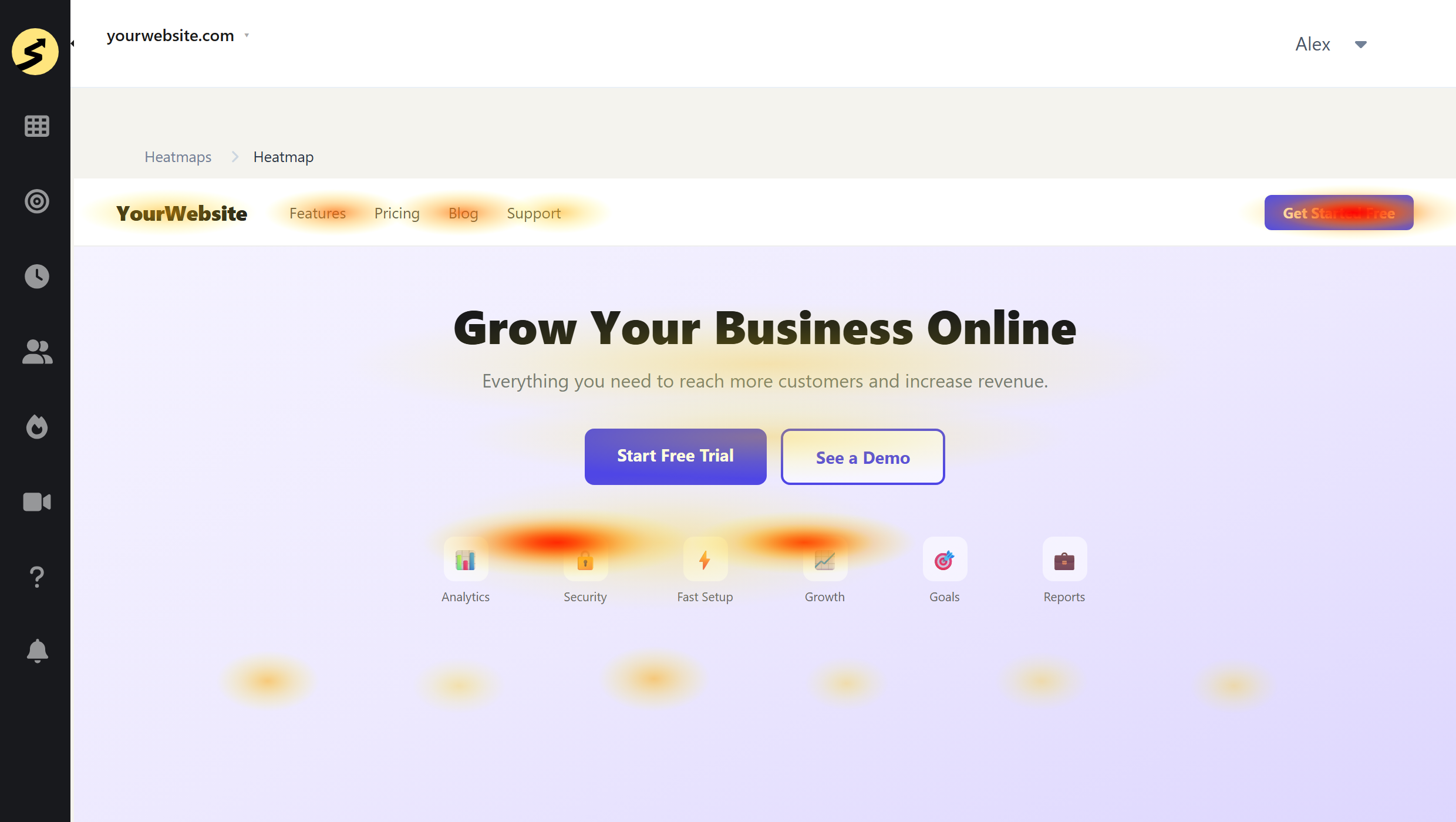 ss-heatmap - SimpleStats.com SimpleStats heatmap showing click density across a webpage